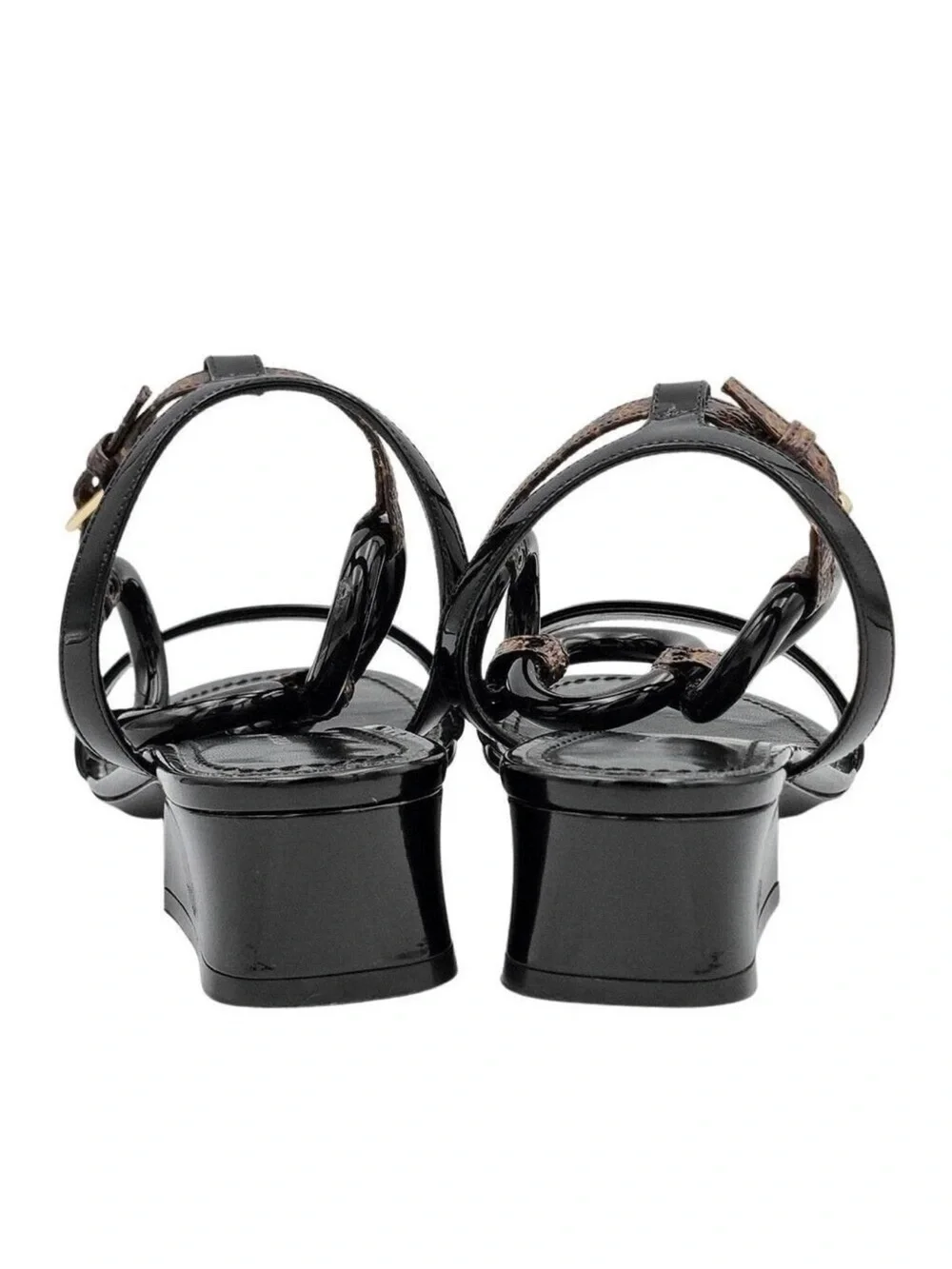 Louis Vuitton Black Patent & Monogram Link Sandals